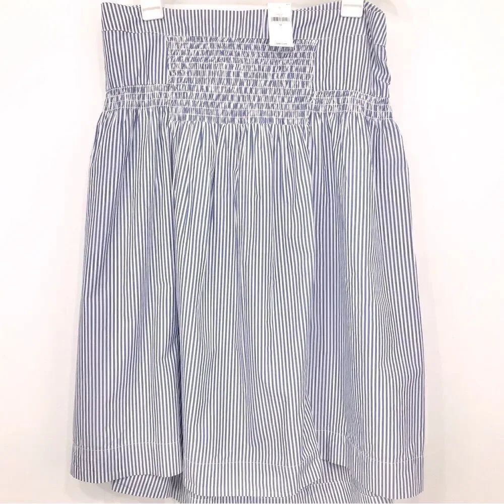 Gap Blue White Pinstripe Smock Waist Nautical Cotton Midi Skirt - Picture 5 of 16